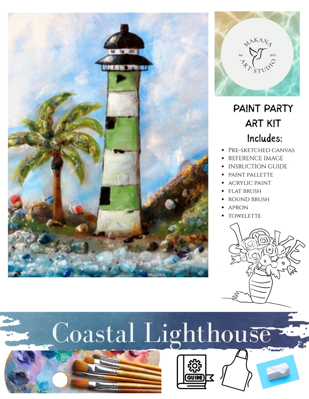 "Coastal Lighthouse b." Paint & Sip Art Kit from Makana Art Studio