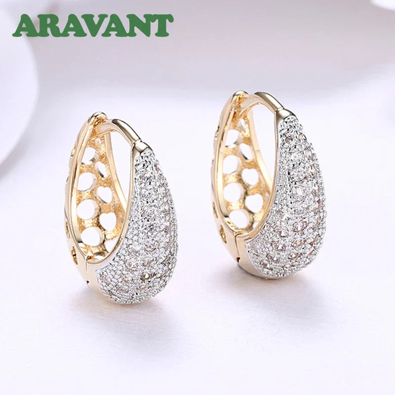 Aravant 925 Silver 18K Gold Zircon Crystal Hoop Earrings For Women Wedding Fashion Jewelry