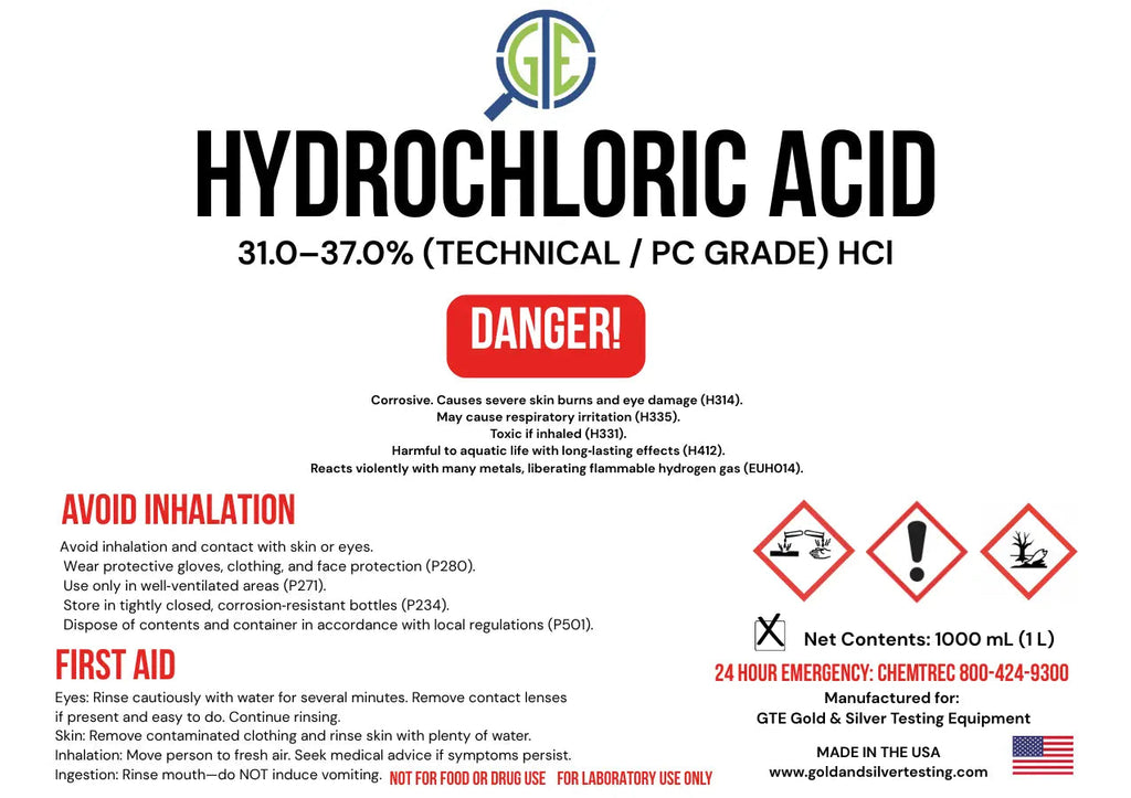 Aqua Regia Gold Refining Kit – 69.8–70% Nitric Acid & 31–37% Hydrochloric Acid (32oz/32oz) GTE