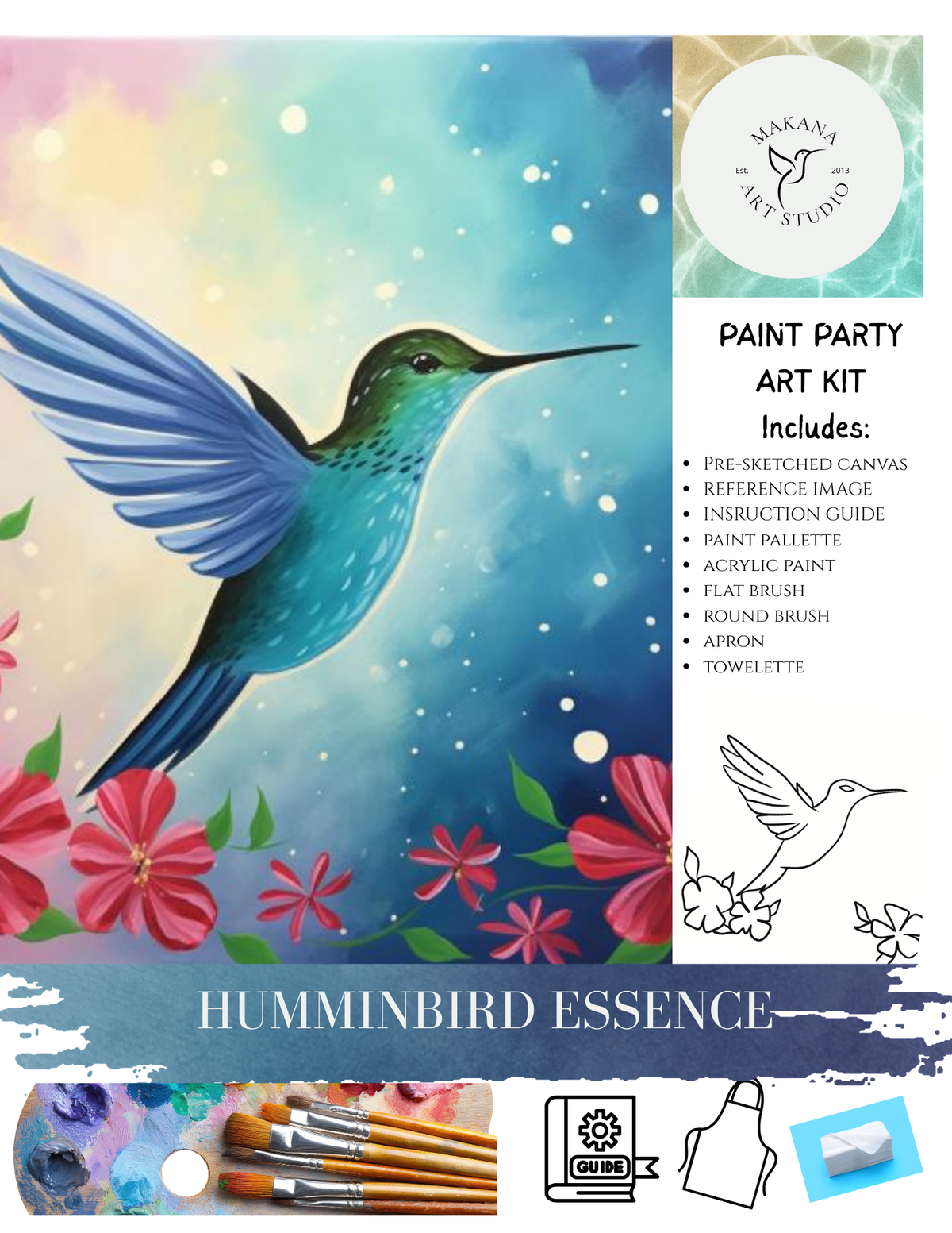 "Hummingbird Essence" Paint & Sip Art Kit from Makana Art Studio