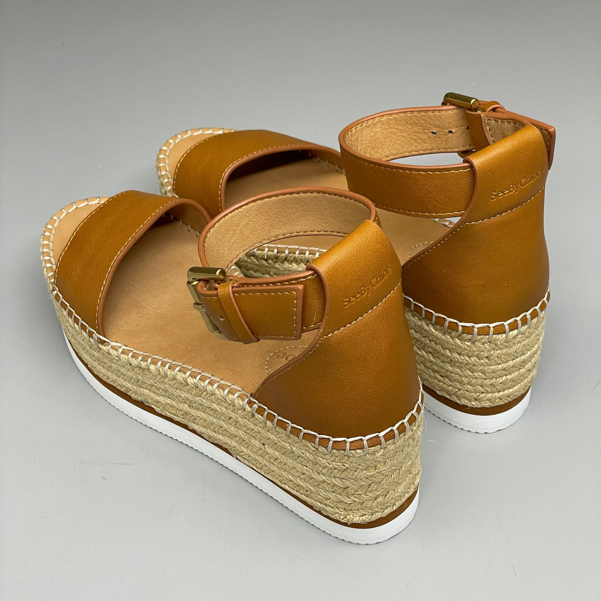 SEE BY CHLOÉ Glyn Calf Espadrille Platform Sandals Tan Women's Sz 9 EU 39 SB32201A (New)