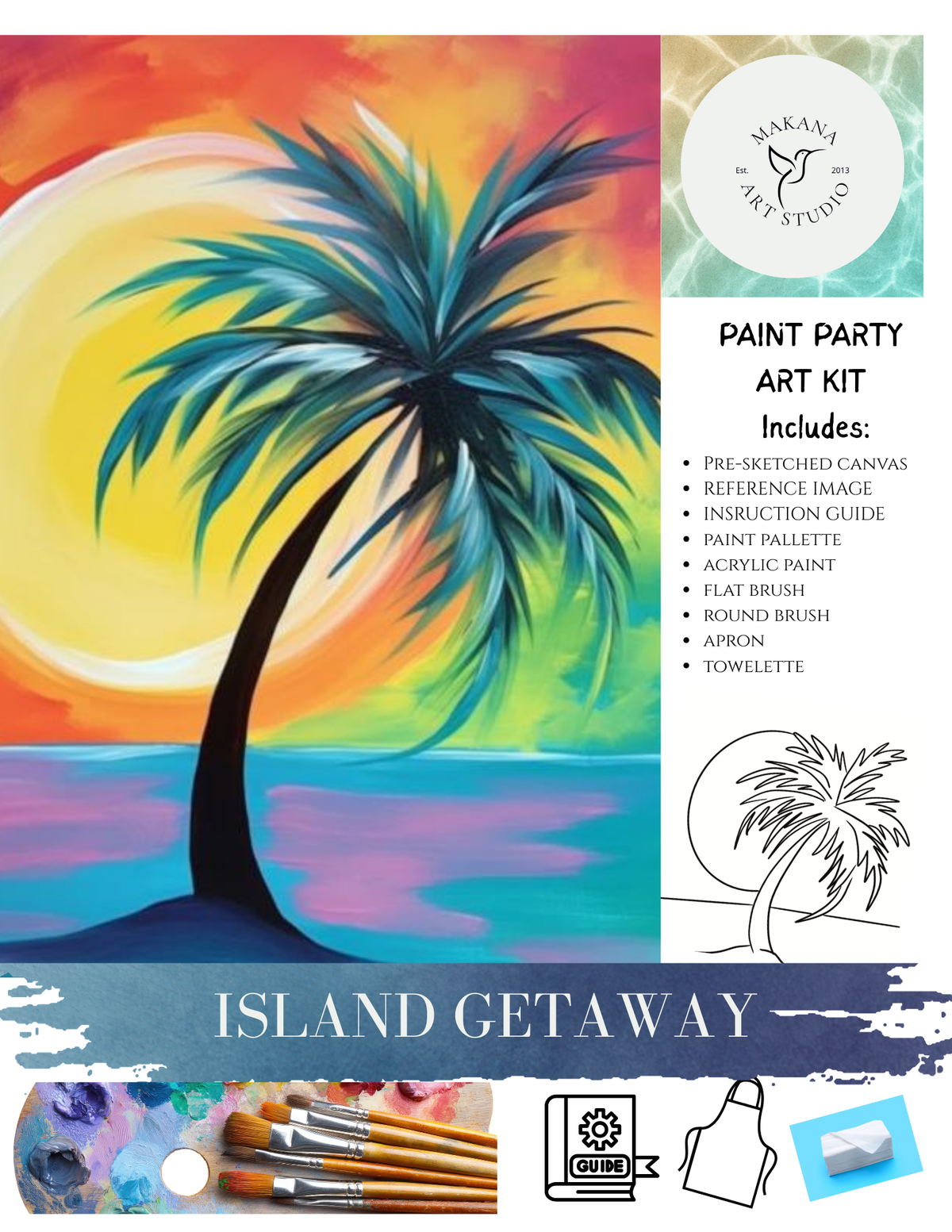 "Island Getaway" Paint & Sip Art Kit from Makana Art Studio