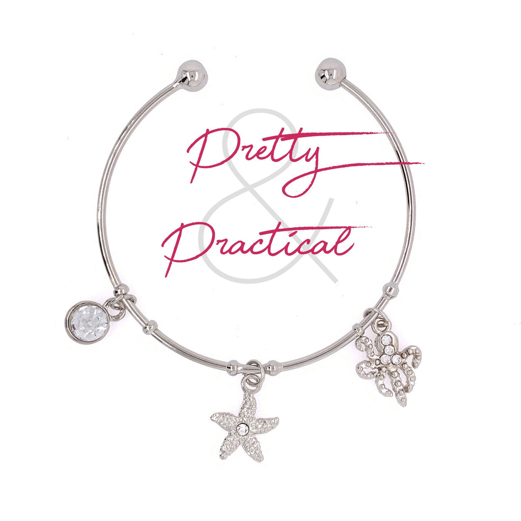Silver Bangle Bracelet with 3 Charms