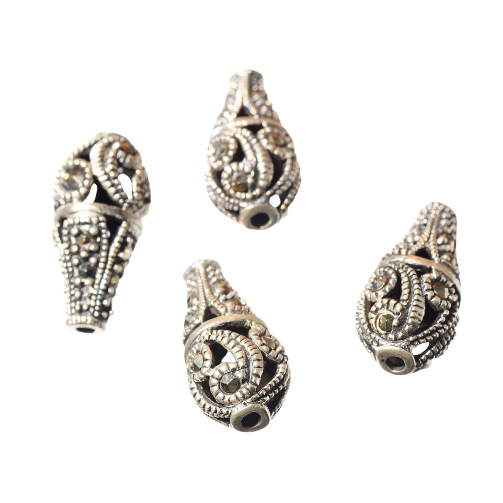 Sterling Silver Marcasite Teardrop Bead - 19mm