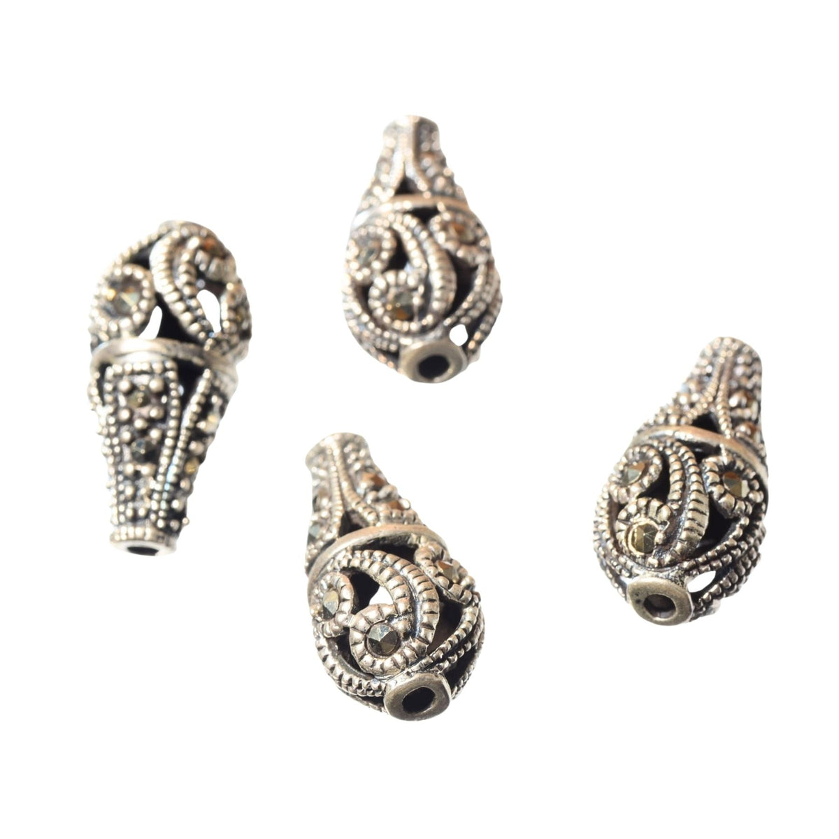 Sterling Silver Marcasite Teardrop Bead - 19mm
