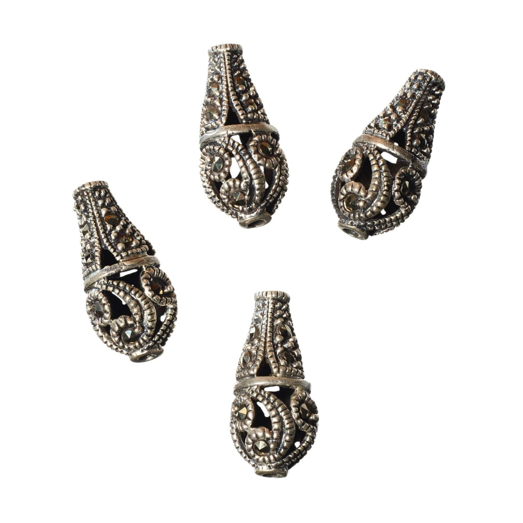Sterling Silver Marcasite Teardrop Bead - 19mm