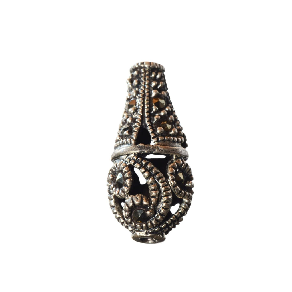 Sterling Silver Marcasite Teardrop Bead - 19mm