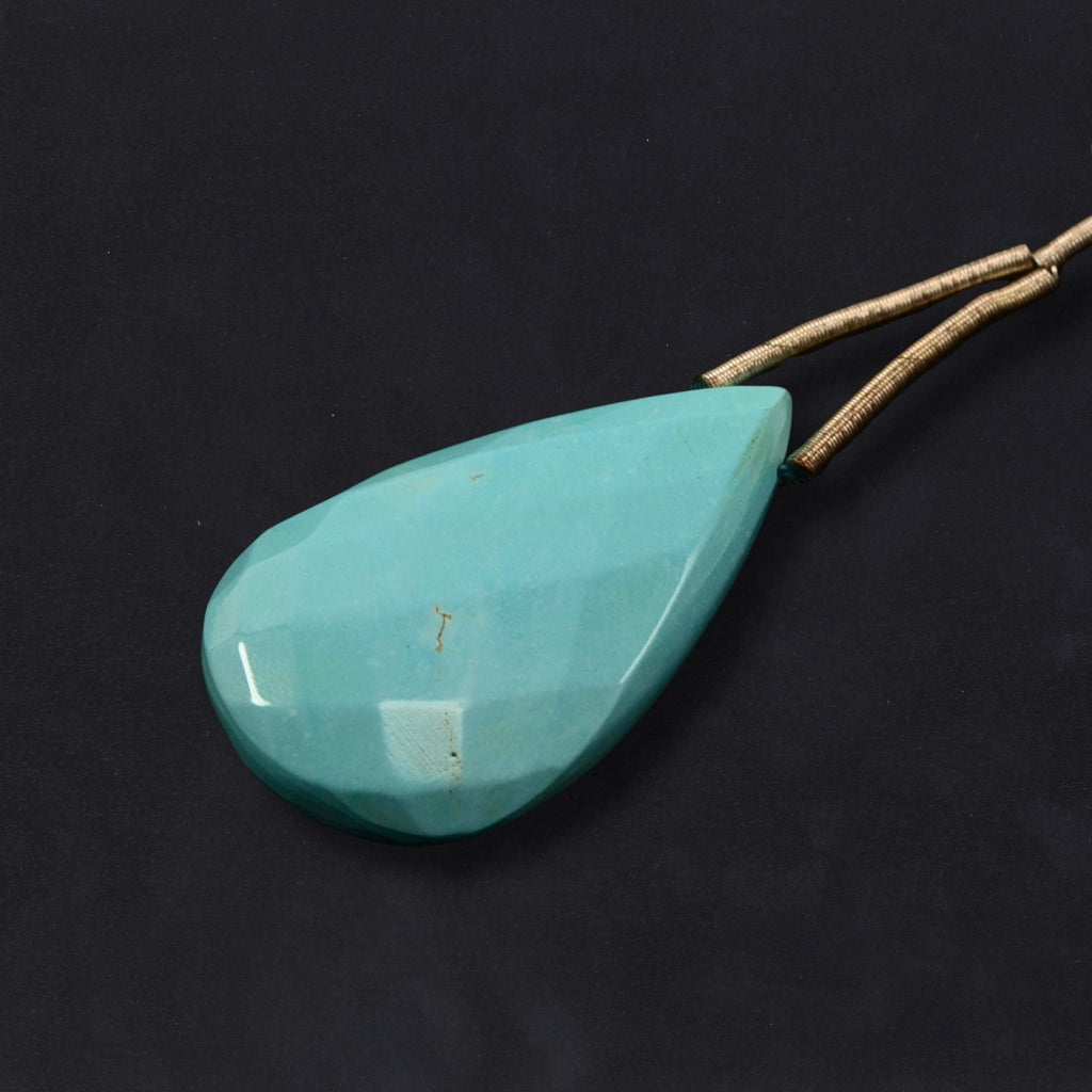 Natural Turquoise Teardrop Pendant Bead - Large Faceted Stone