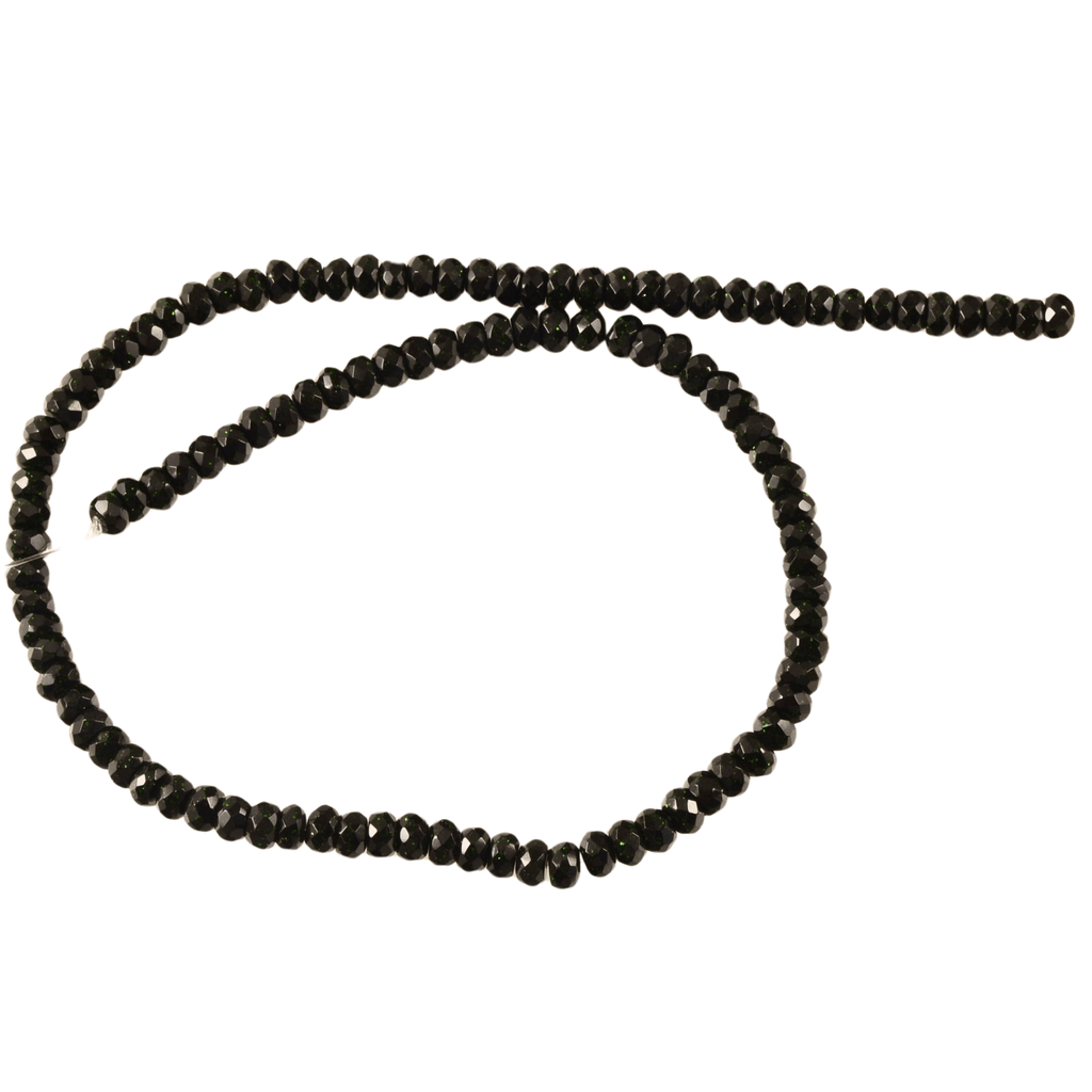 Green Goldstone Faceted Rondel Beads - 6mm Sparkle Glass Strand