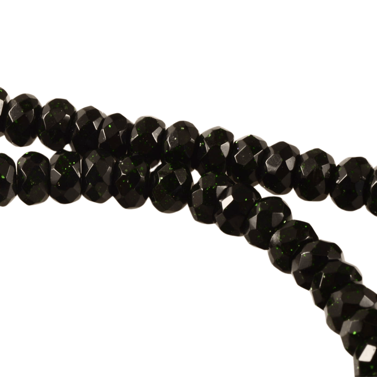 Green Goldstone Faceted Rondel Beads - 6mm Sparkle Glass Strand