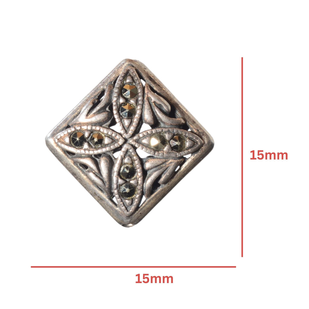 Sterling Silver Marcasite Diamond Bead 15mm - Point to Point Drill