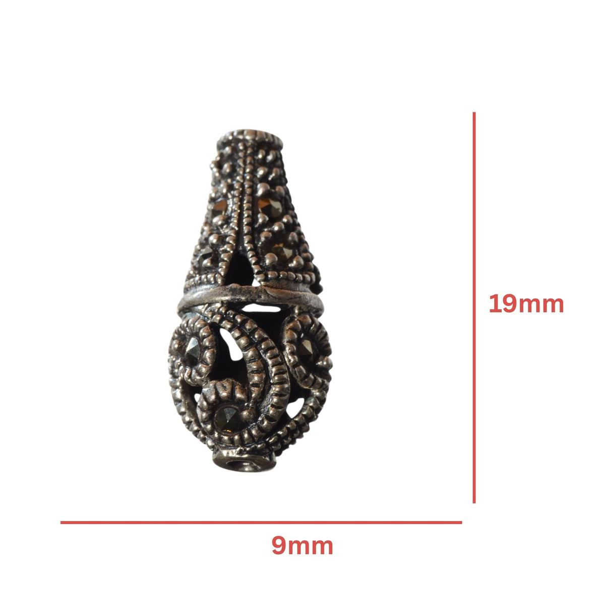 Sterling Silver Marcasite Teardrop Bead - 19mm