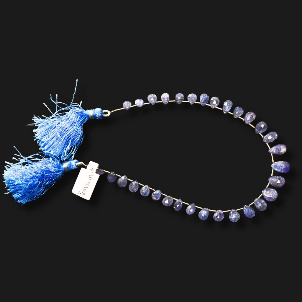 Natural Tanzanite Faceted Drop Beads - One-of-a-Kind Designer Strand