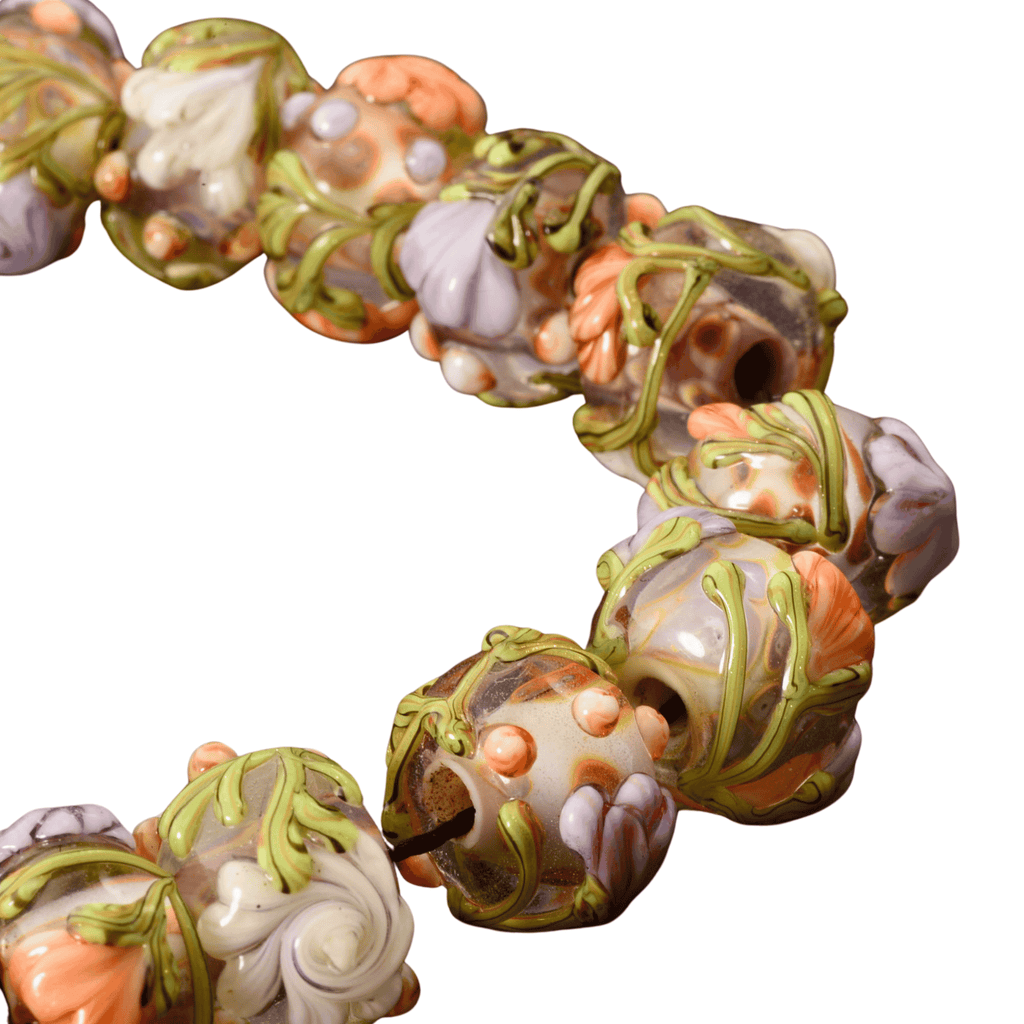 Handmade Lampwork Antique Garden Rondelle Beads - 9—14mm (Set of 19)