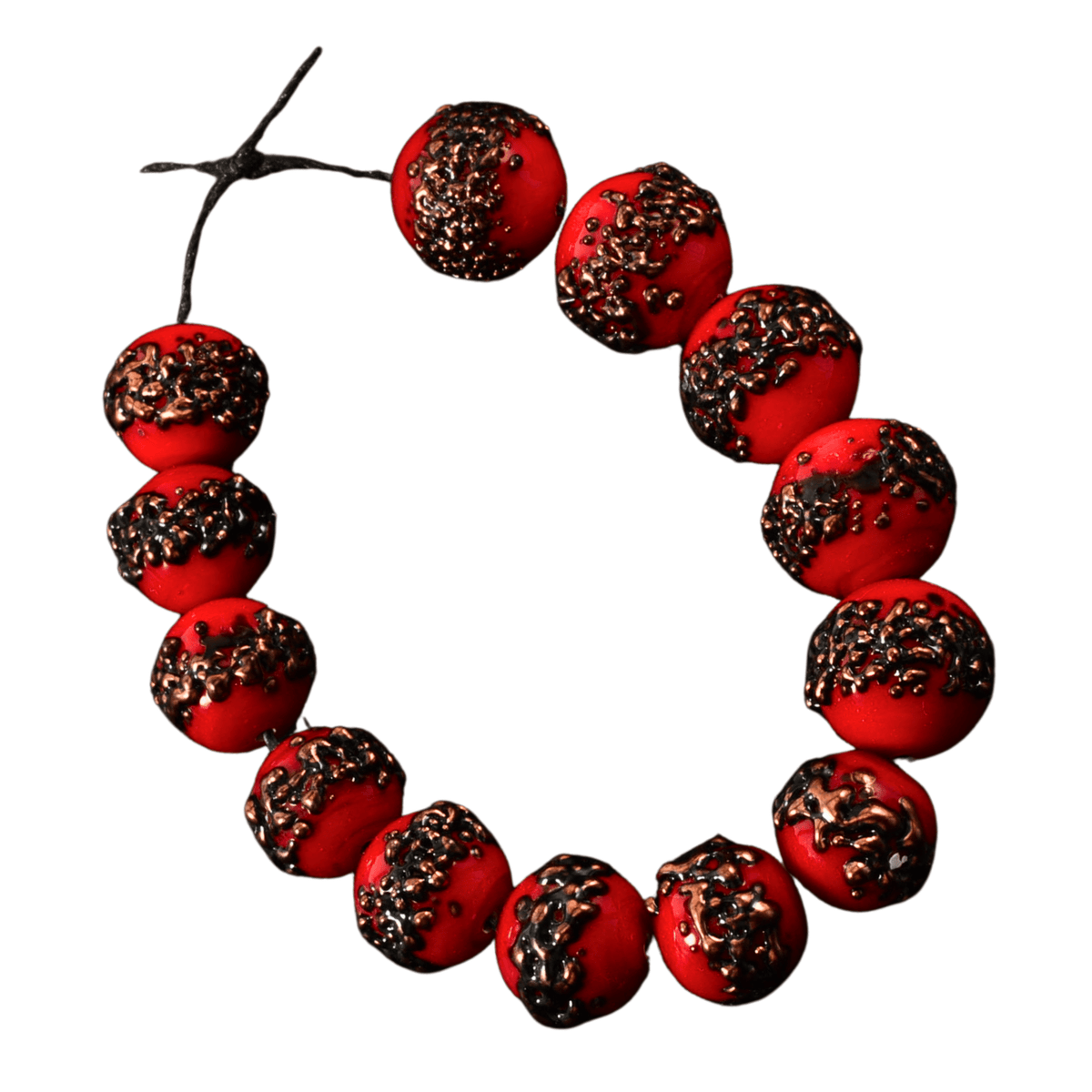 Handmade Lampwork Glass Bead Strand - Red Copper-Textured Rounds