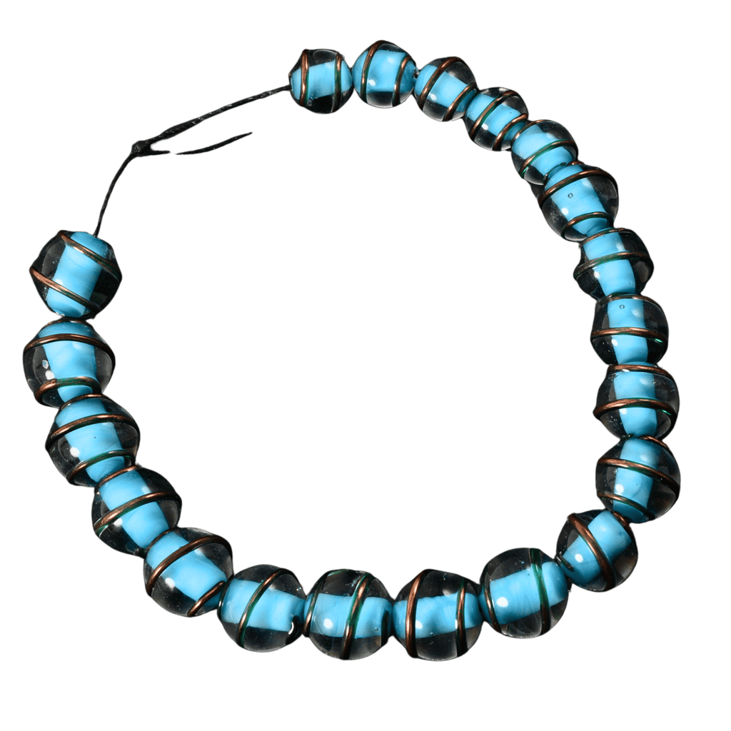 Handmade Lampwork Glass Bead Strand - Blue Copper Core Rounds (20 Beads)