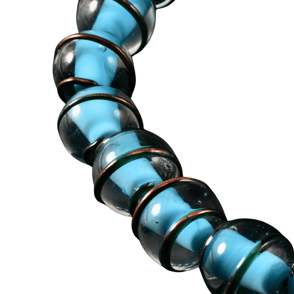 Handmade Lampwork Glass Bead Strand - Blue Copper Core Rounds (20 Beads)