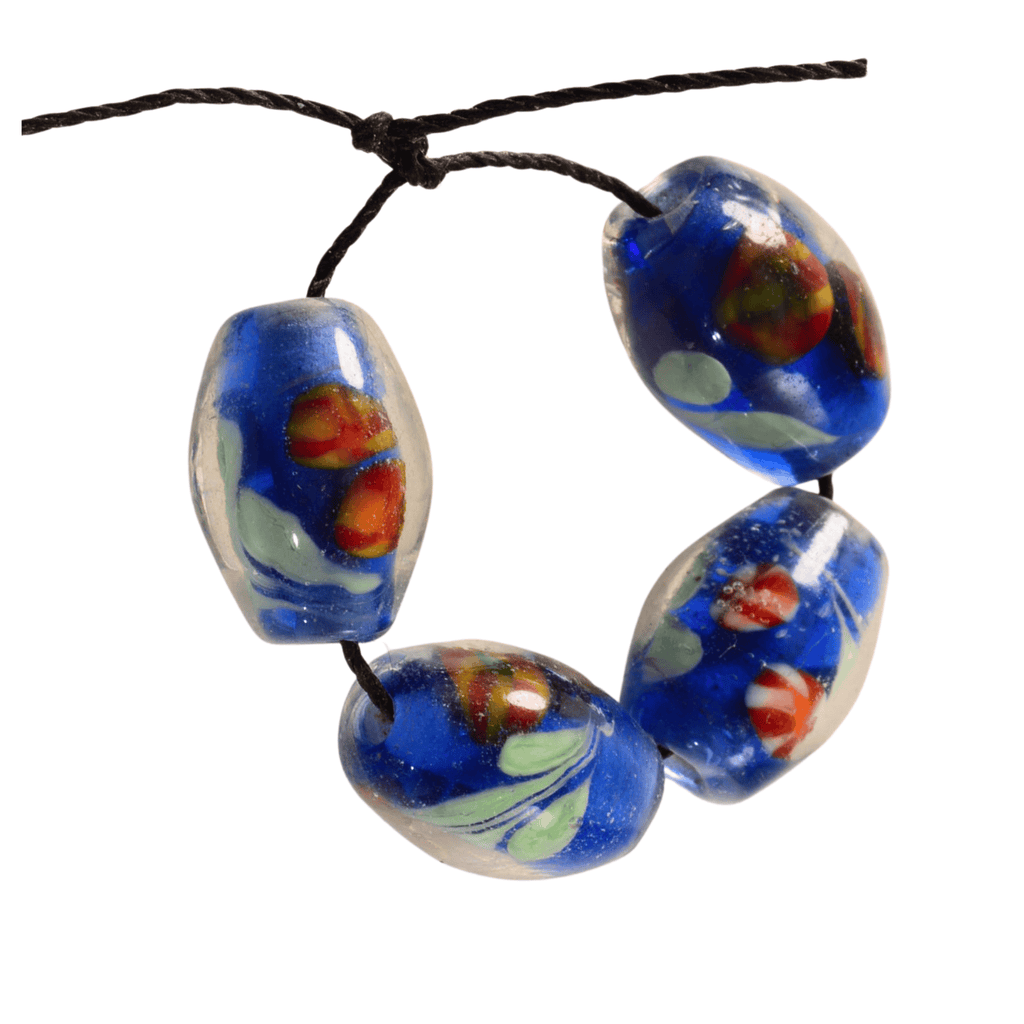 Handmade Lampwork Glass Beads - Blue Oval Bead Strand (4pc)