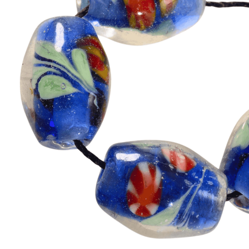 Handmade Lampwork Glass Beads - Blue Oval Bead Strand (4pc)