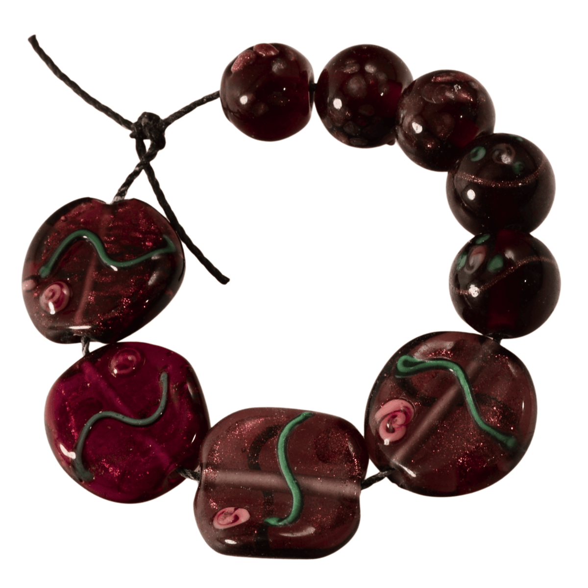 Handmade Lampwork Glass Bead Strand - Deep Wine & Cranberry Mix