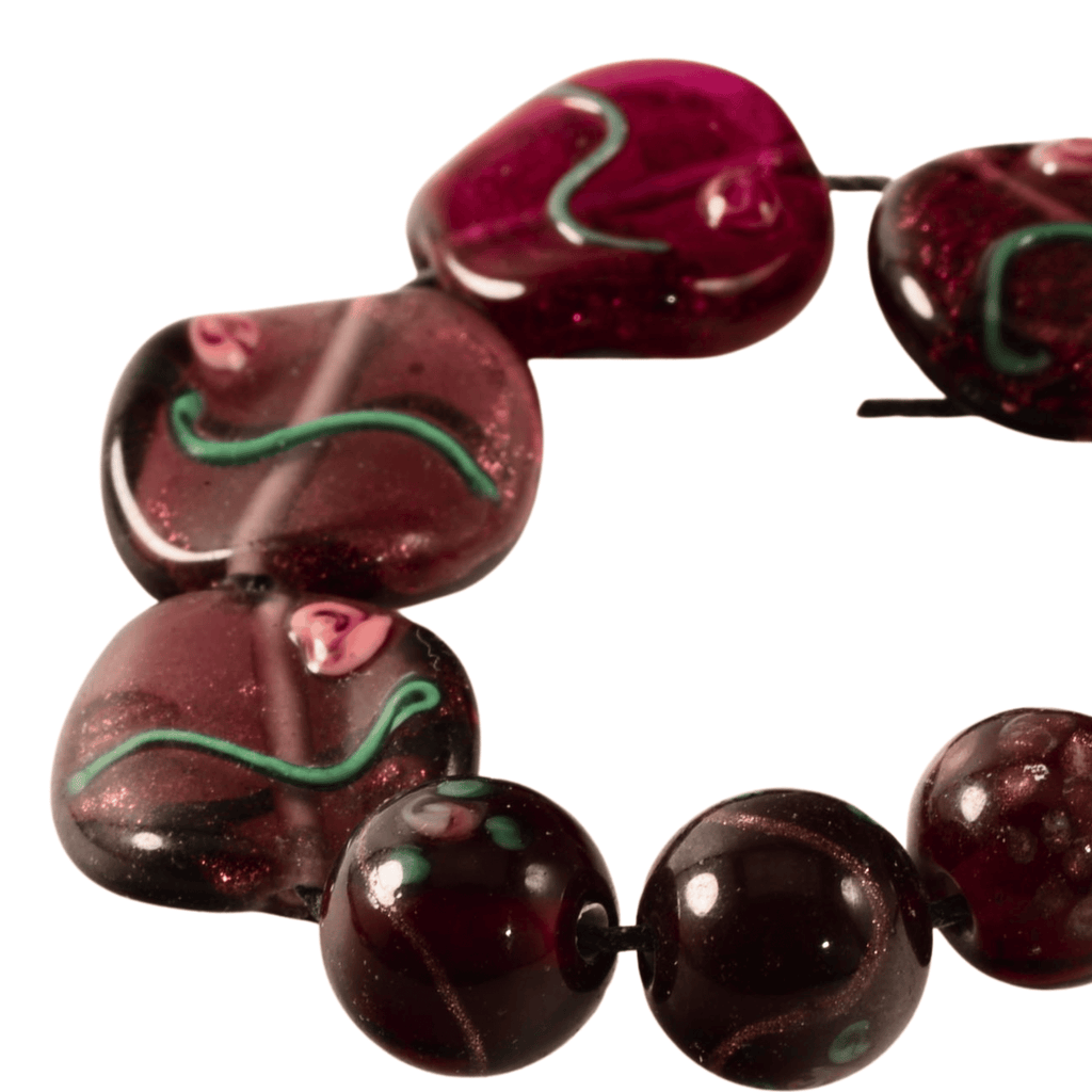 Handmade Lampwork Glass Bead Strand - Deep Wine & Cranberry Mix