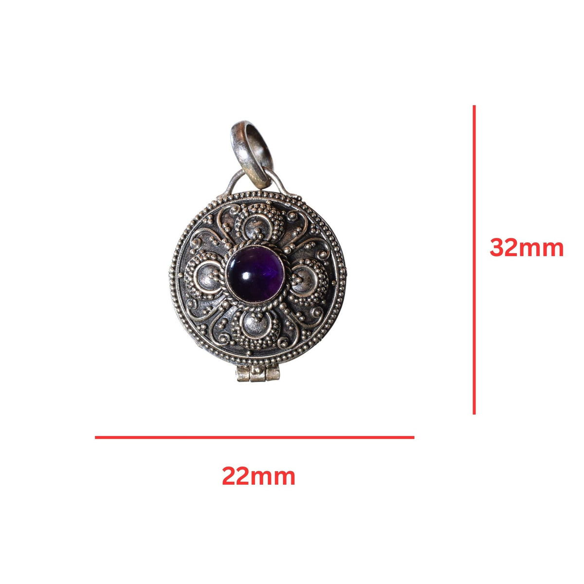 Sterling Silver Amethyst Locket Pendant - Vintage .925 Silver (32mm)