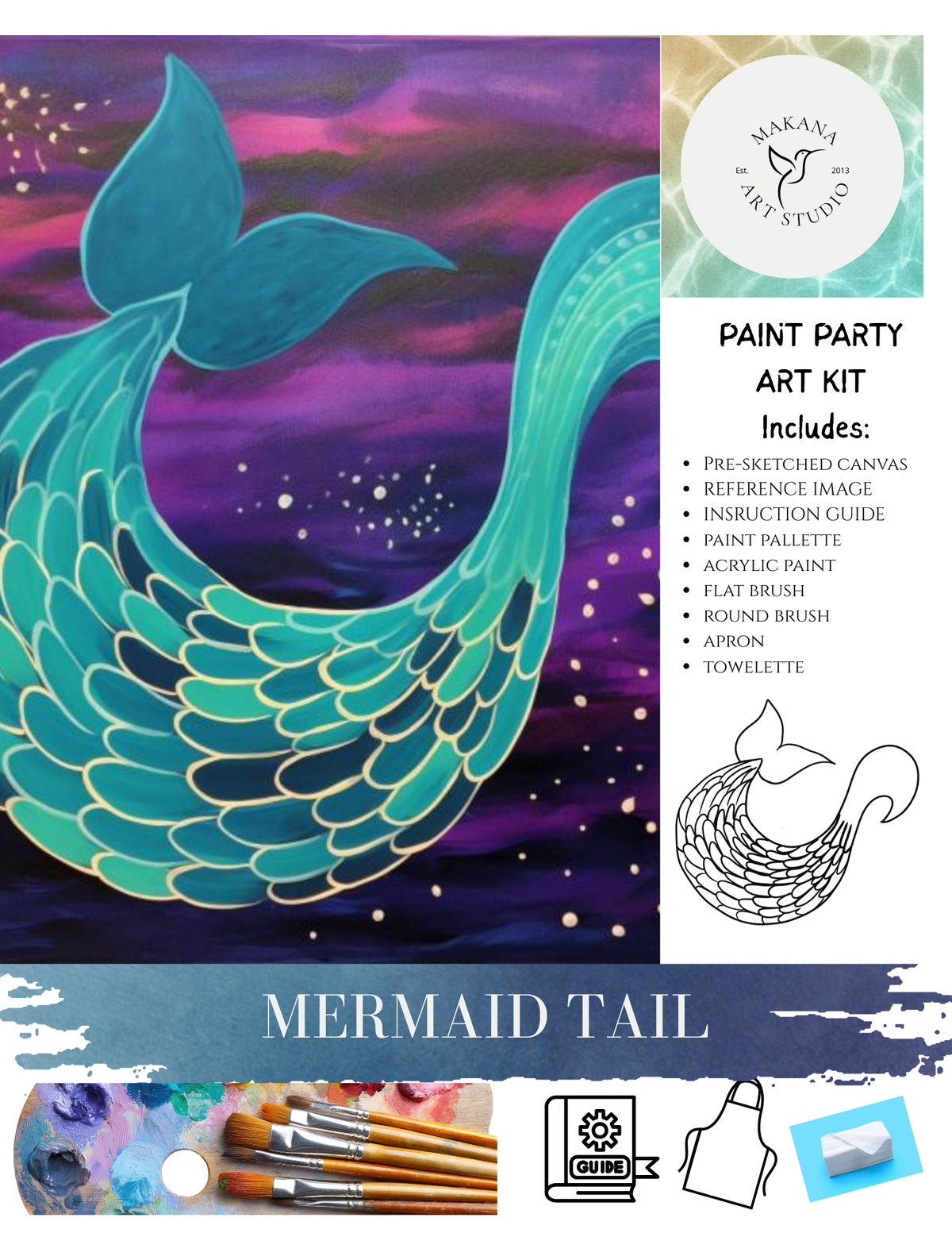 "Mermaid Tail" Paint & Sip Art Kit from Makana Art Studio