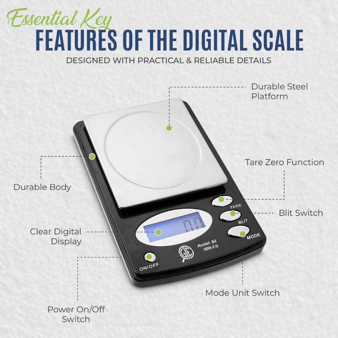 GTE 1000BX Professional Digital Jewelry Scale – 6 Modes: g, oz, gn, ct, ozt, dwt - 1000g × .1g Accuracy