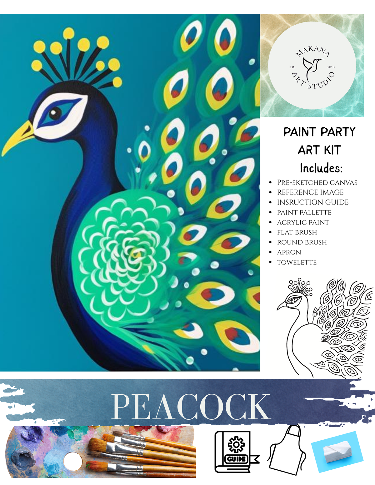 "Peacock" Paint & Sip Art Kit from Makana Art Studio
