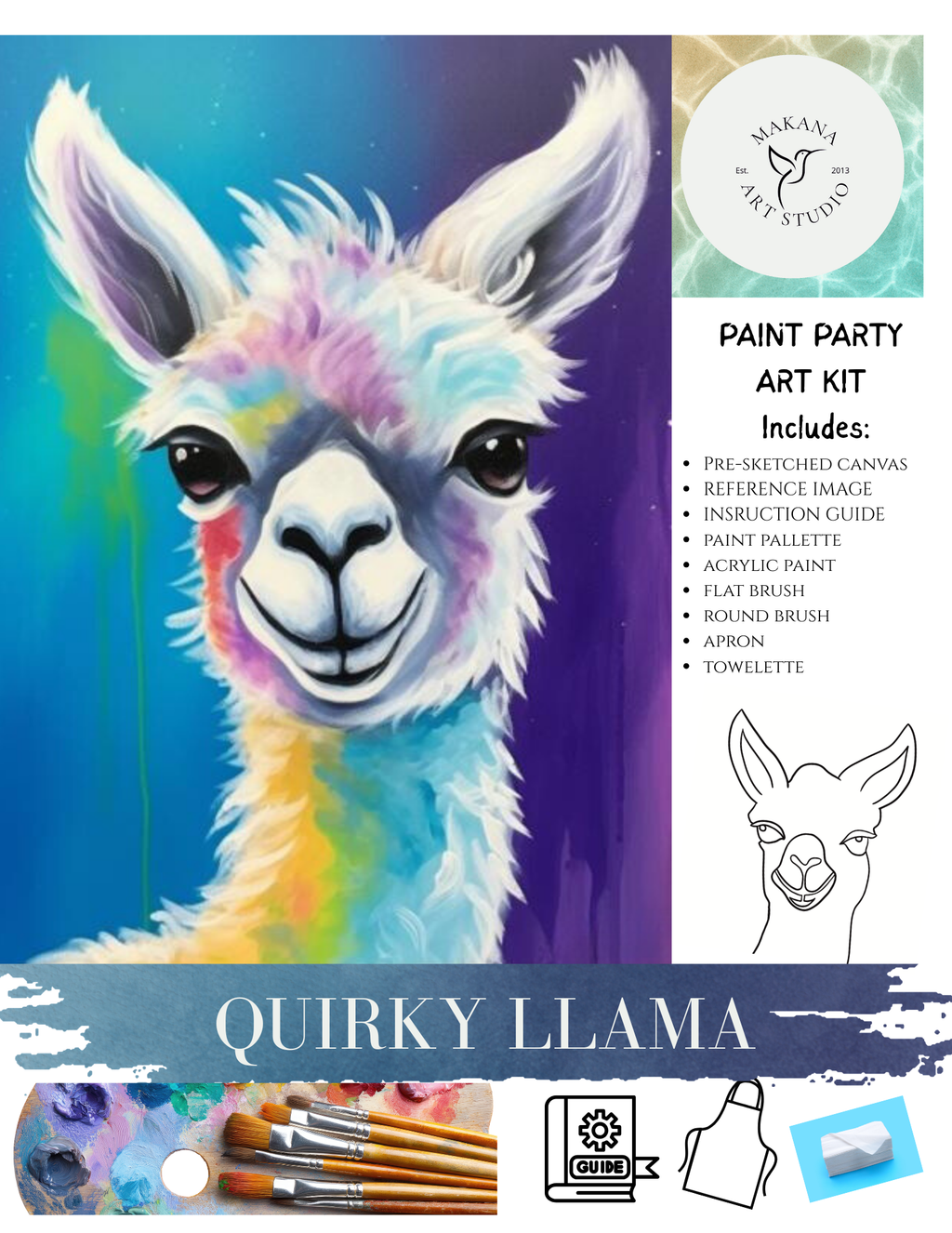 "Quirky Llama" Paint & Sip Art Kit from Makana Art Studio