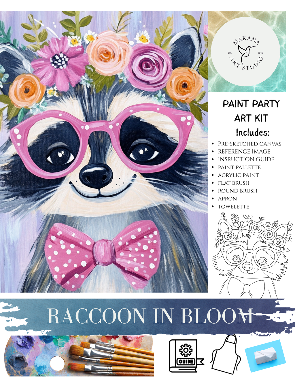 "Raccoon Bloom" Paint & Sip Art Kit from Makana Art Studio