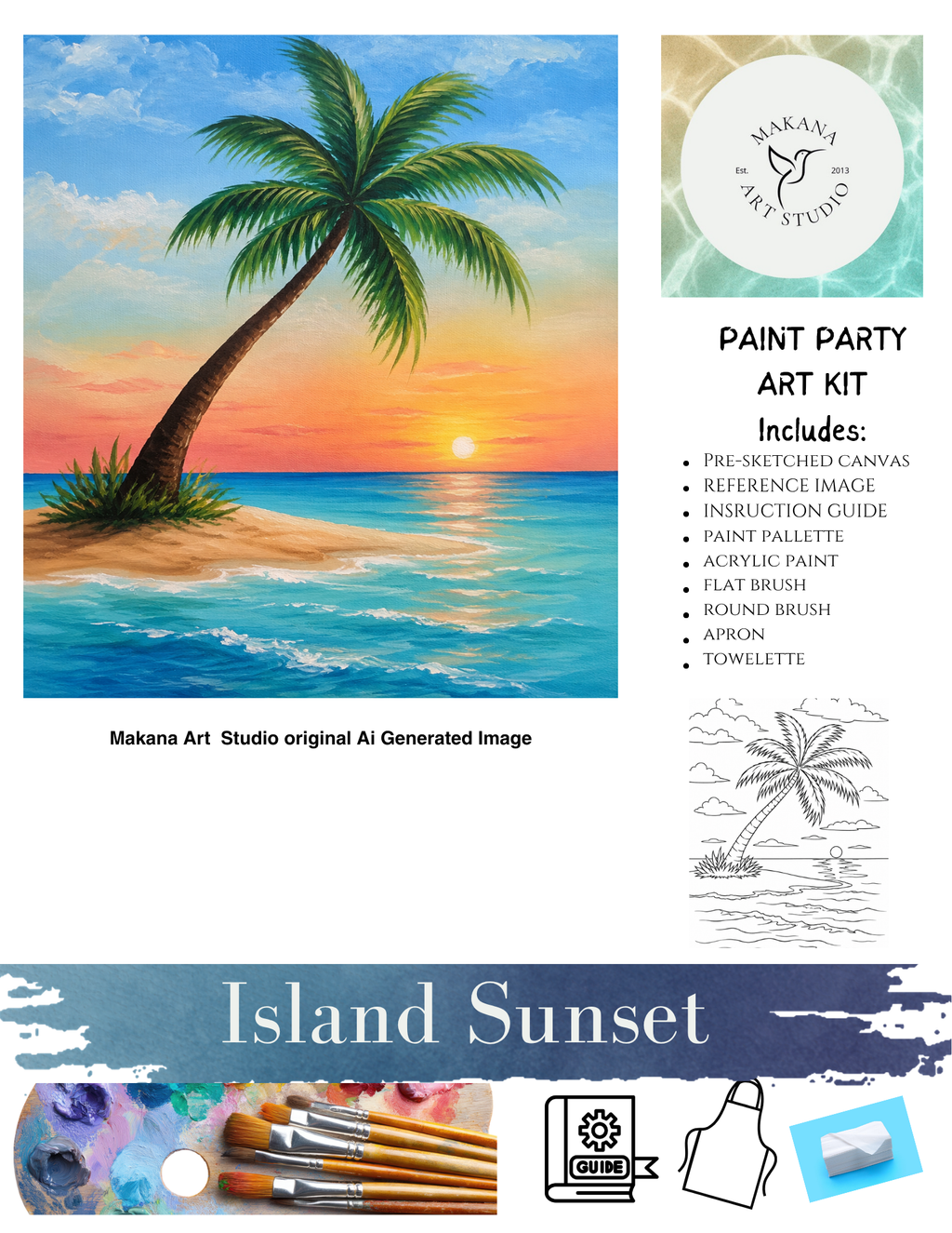 "Island Sunset" Paint & Sip Art Kit from Makana Art Studio