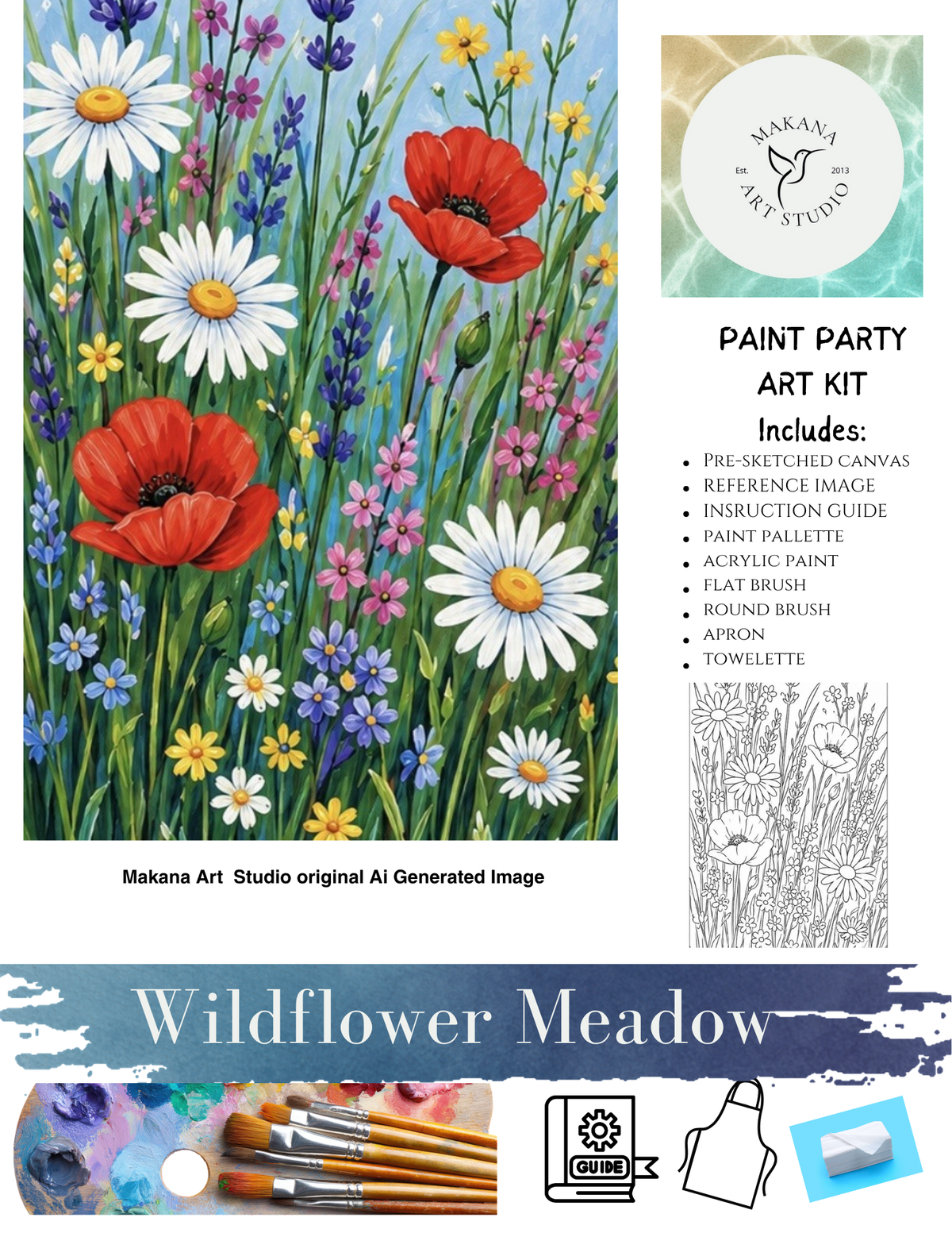 "Wildflower Meadow" Paint & Sip Art Kit from Makana Art Studio