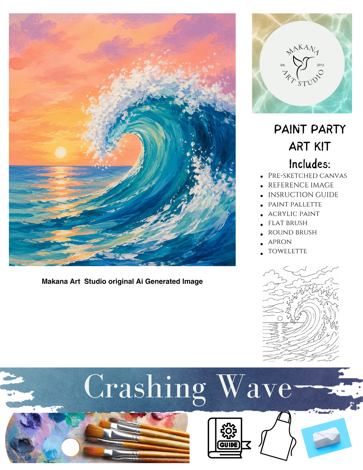 "Crashing Wave Seascape" Paint & Sip Art Kit from Makana Art Studio