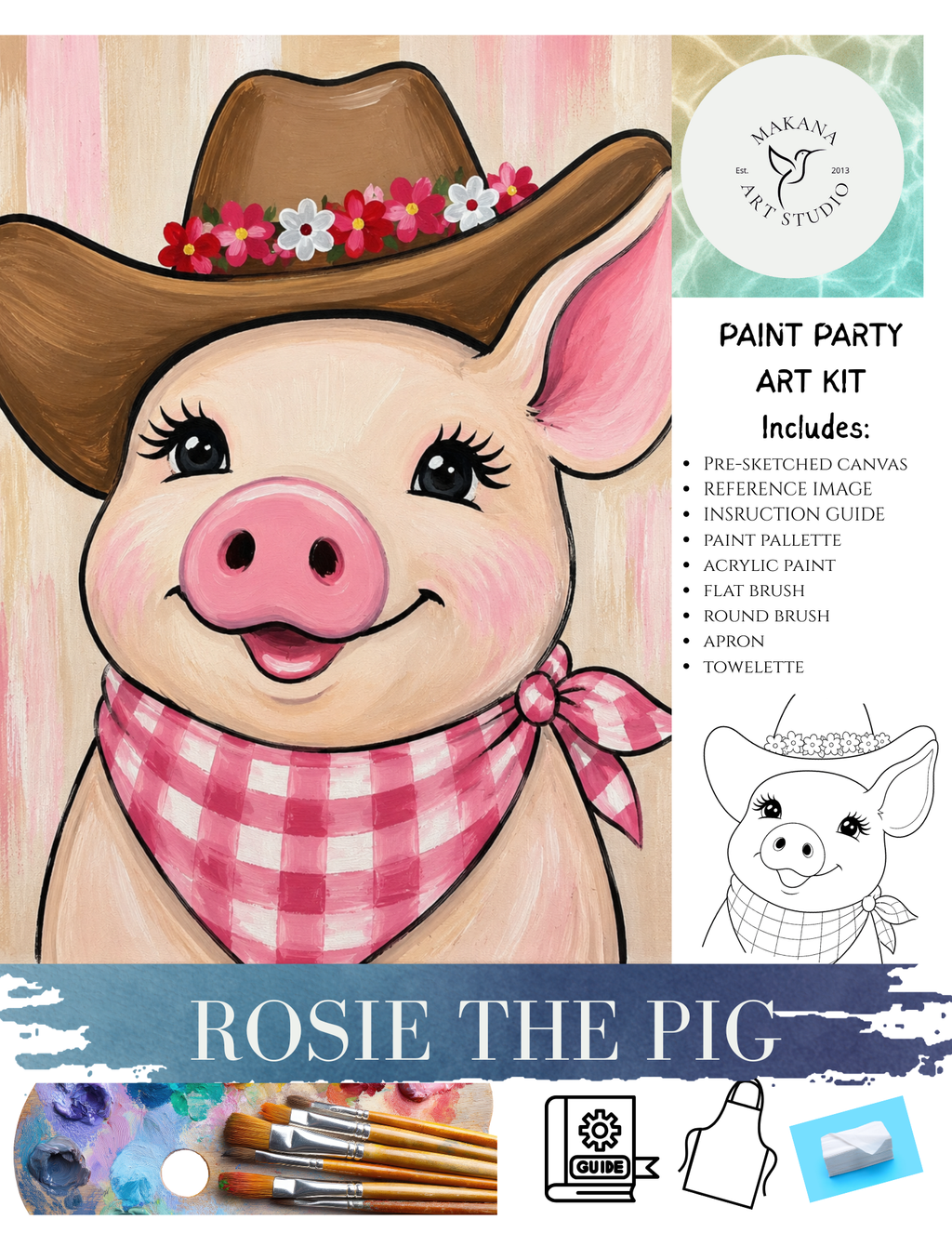 "Rosie the Pig" Paint & Sip Art Kit from Makana Art Studio