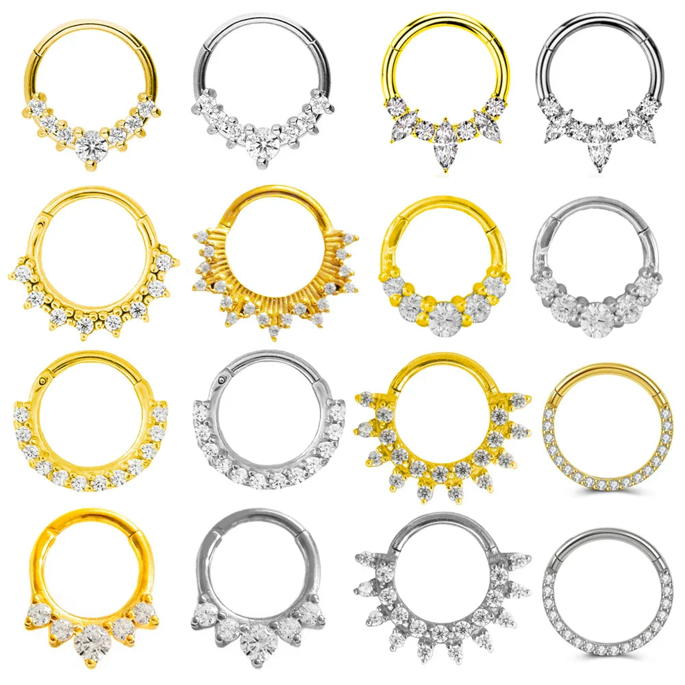 316L Surgical Steel Segment Nose Ring Zircon Septum Clicker Ear Cartilage Helix Daith Hoop Body  Piercing Jewelry