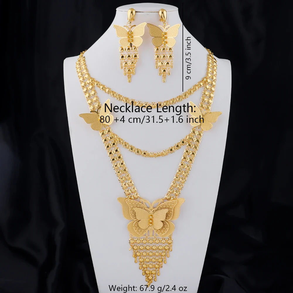 New Indian Gold color Long Necklace Set Nigerian Party Bride Wedding Luxury Dubai Earrings Jewelry Women's Valentine's Day Gift