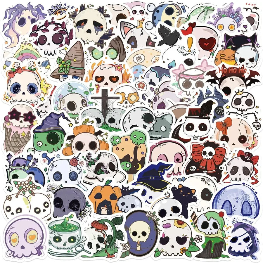 50Pcs Groovy Skull Stickers | Waterproof Vinyl Decals for Laptops, Water Bottles, Skateboards