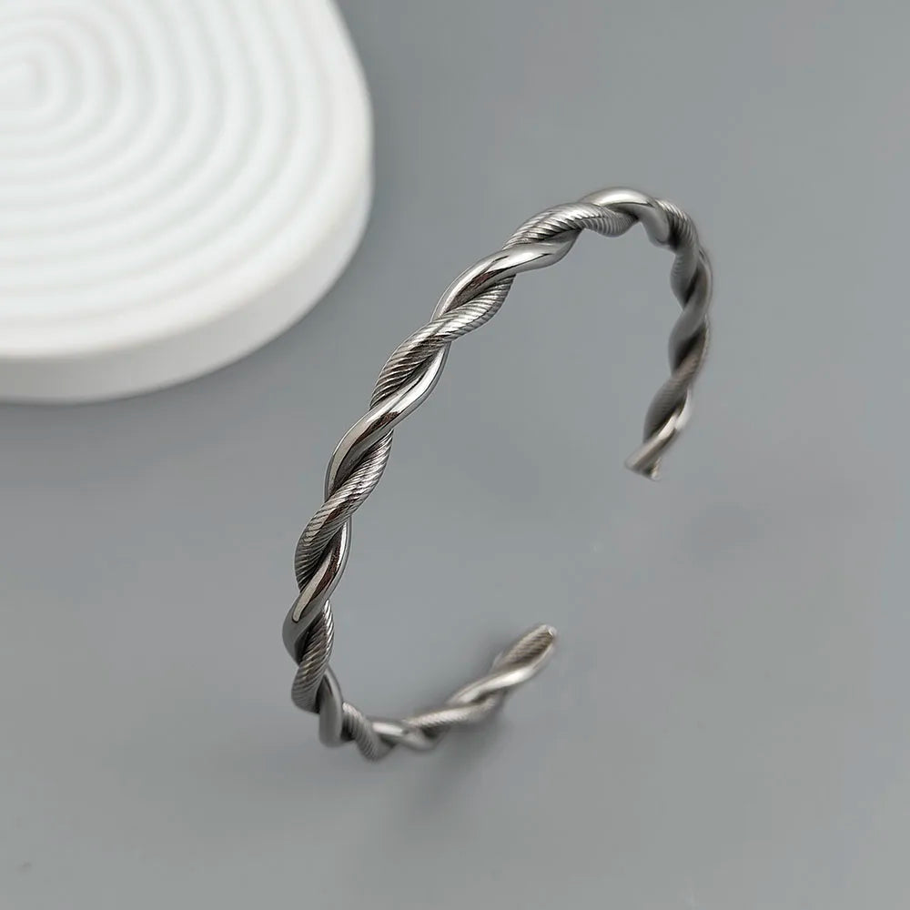 New double-layer wire-wrapped stainless steel gold-plated 18K bracelet, high-quality waterproof silver jewelry, gift for couples