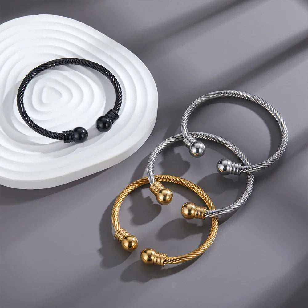 Luxury Stainless Steel Braided Open Men Women Charm Cuff Bracelet Gold Silvery Ball Jewelry Accessories Bracelets Bangles