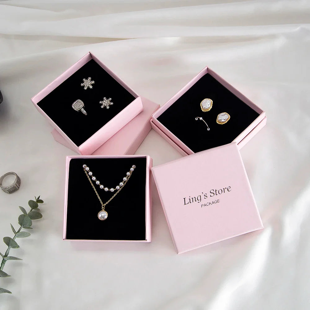 24Pcs Personalized Logo Jewelry Paper Gift Box Wedding Favors Ring Earring Necklace Pendant Bracelet Stud Bag Storage Packaging