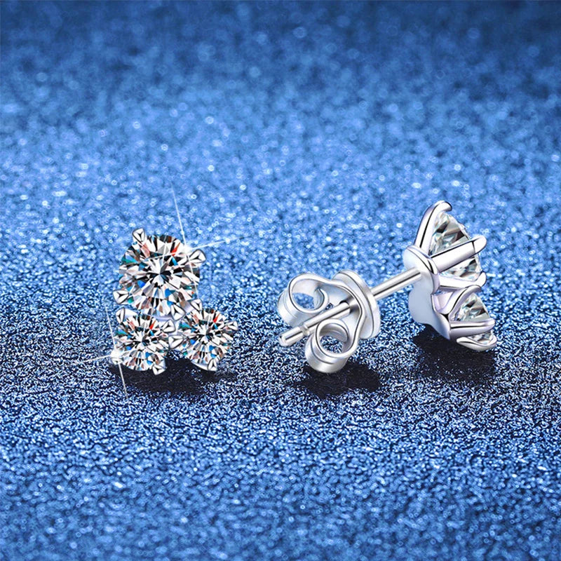 NeeTim All D VVS1 Moissanite Stud Earrings for Woman Wedding Jewely 925 Sterling Sliver with white Gold Plated Studs Earring
