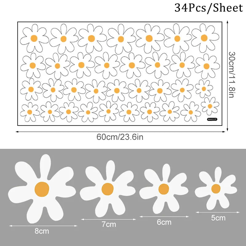 White Daisy Flower Wall Stickers DIY Home Decor