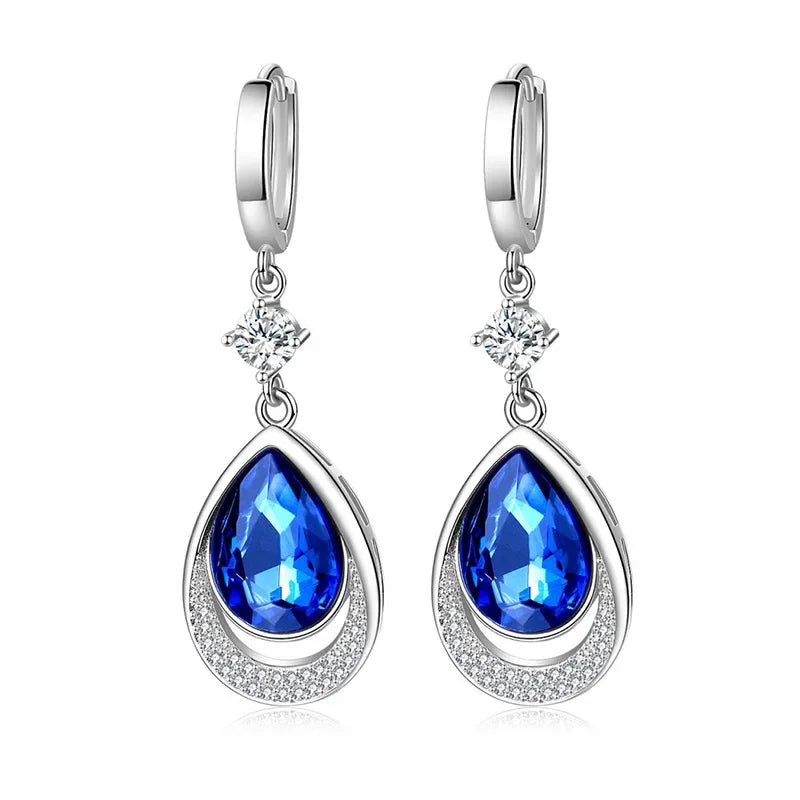 925 Sterling Silver Jewelry Oval Gemstones Water Drop Shaped Earrings for Women Emerald Sapphire Zircon Engagement Ear Drops