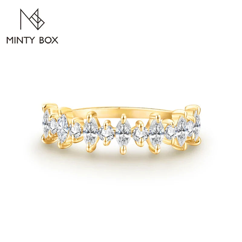 MINTYBOX 4*2mm D Color 925 Sterling Silver Moissanite Ring for Women Passed Diamond Tester 18k Plated Engegament Wedding Rings