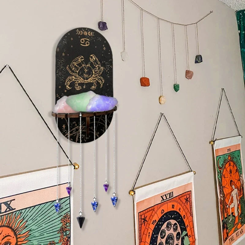 Wooden Crystal Shelf Display Stand | Bohemian Wall Rack for Stones and Jewelry