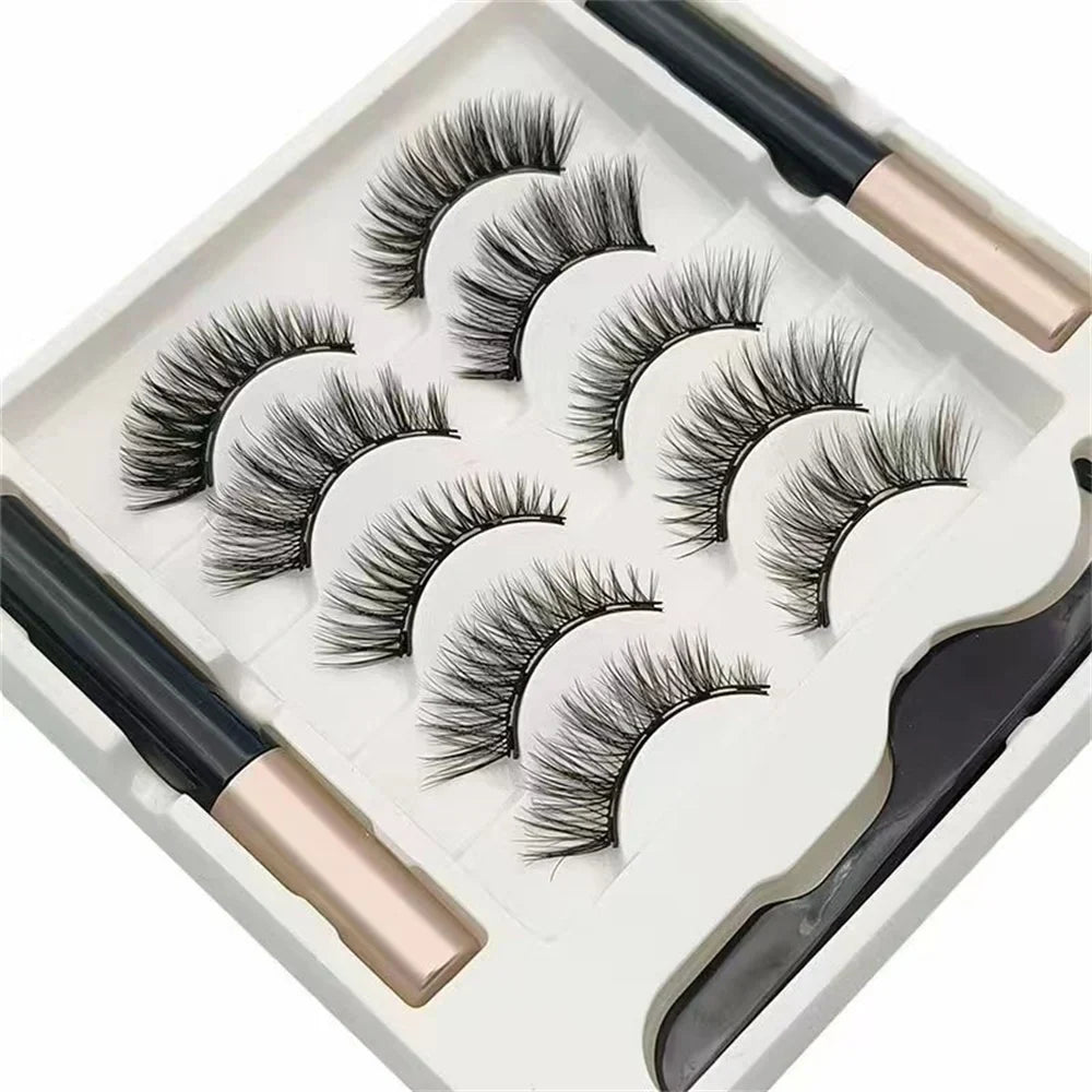 5 Pairs Magnetic Eyelashes Set with Eyeliner and Tweezers | 3D Natural False Lashes