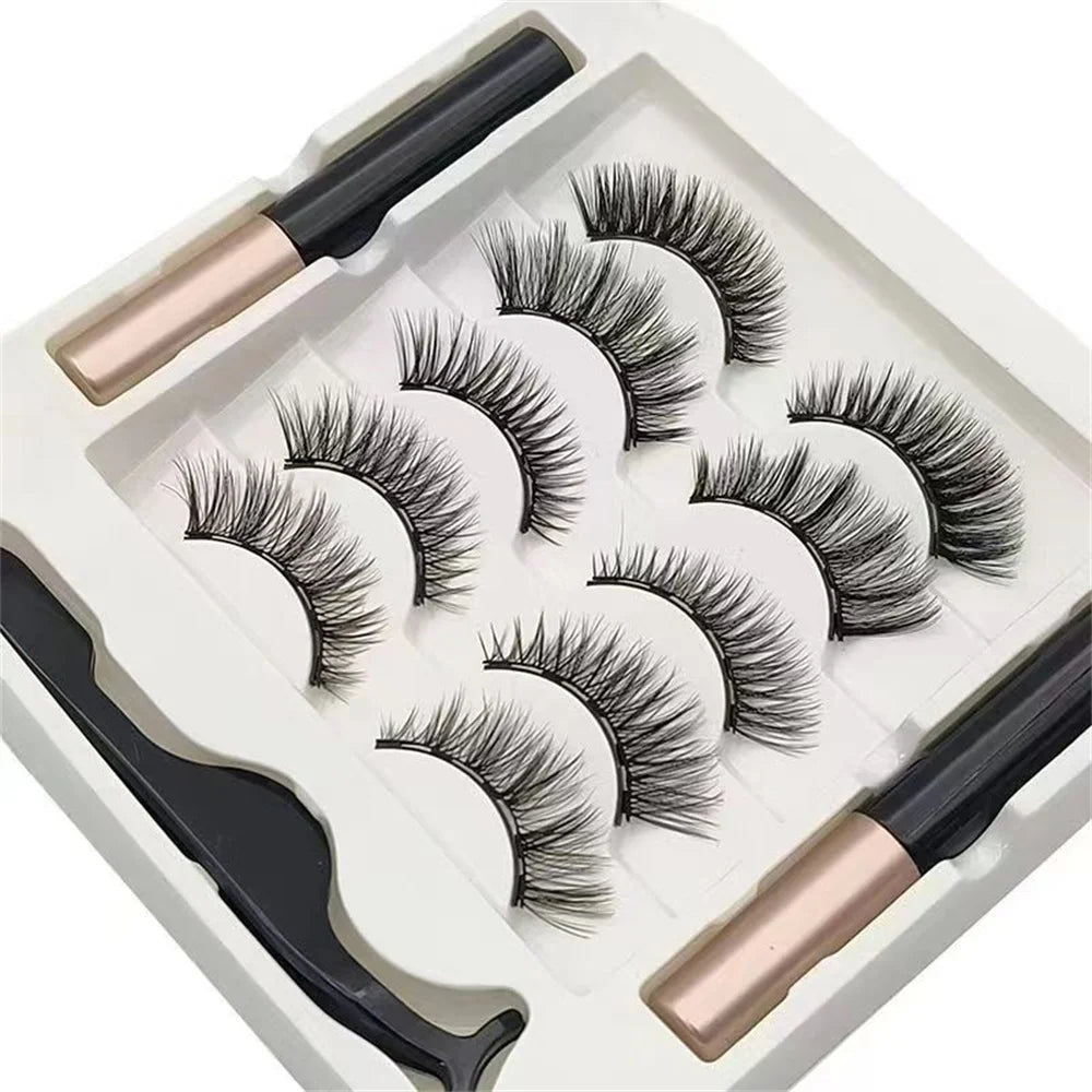 5 Pairs Magnetic Eyelashes Set with Eyeliner and Tweezers | 3D Natural False Lashes