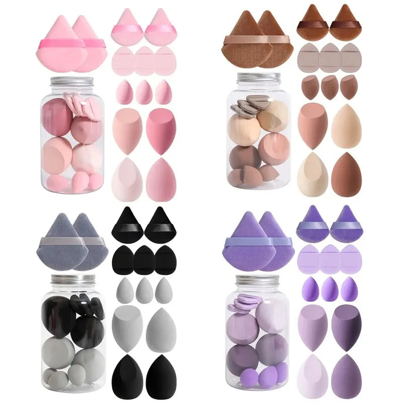14Pcs Makeup Sponge Set with Storage Jar | Velvet Beauty Blenders and Foundation Puffs