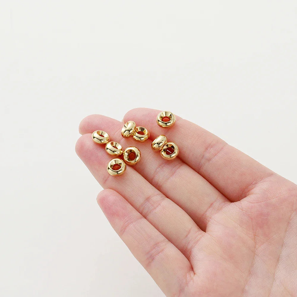 10-30pcs/lot 14K/18K Gold Plated Flat Round Bracelet Spacer Beads Circle Crafts Beads for Necklace Jewelry Accessories Findings